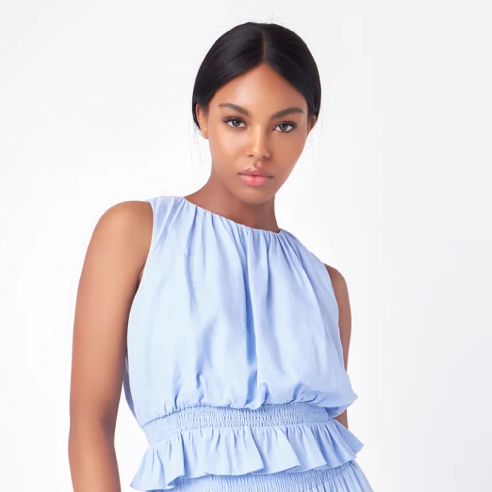Endless Rose Ocean Blue Rouched Sleeveless Top
